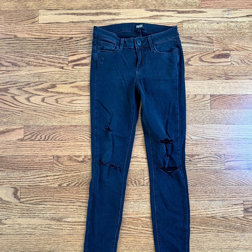 Paige Faded Black Distressed Skinny Jeans